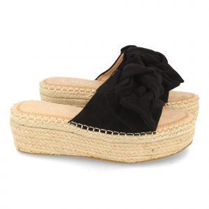 Sandalias de plataforma mujer con lazo en pala negro