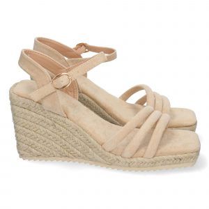 Sandalias de cuña mujer con yute triple pala color beige