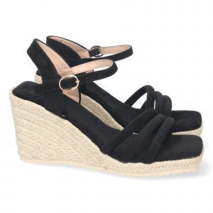 Sandalias de cuña mujer con yute triple pala color negro