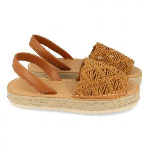 Sandalias planas mujer cierre talón rafia camel