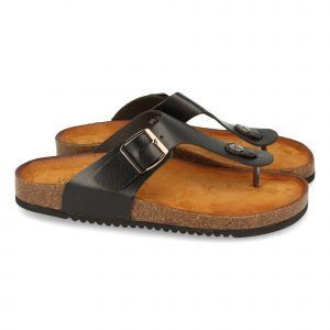 Sandalias planas mujer hebilla adorno negro