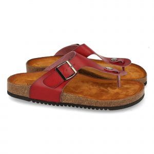 Sandalias planas mujer hebilla adorno rojo