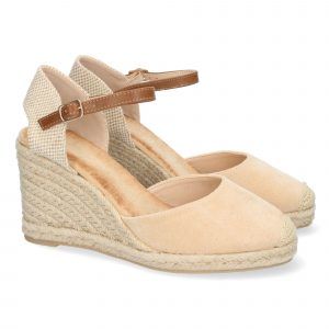 Sandalias de cuña mujer pala cerrada color beige