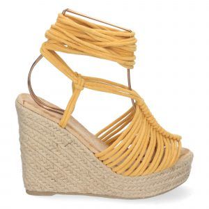 Sandalias de cuña alta mujer yute pala de tiras amarillo