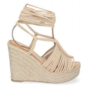Sandalias de cuña alta mujer yute pala de tiras beige