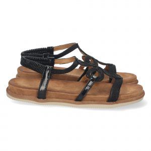 Sandalias planas negras mujer adorno en pala