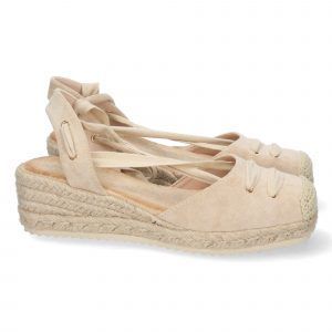 Sandalias de cuña media mujer beige diseño cordones