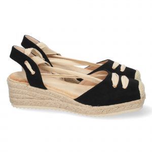 Sandalias de cuña media mujer diseño cordones negro