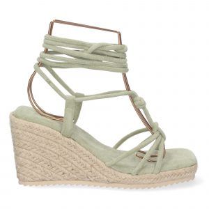 Sandalias de cuña mujer cordones entrelazados kaki