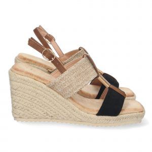 Sandalias de cuña mujer doble pala negro