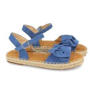 Sandalias planas de mujer azul con detalle de lazo