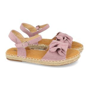 Sandalias planas de mujer lila con detalle de lazo