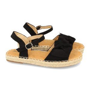 Sandalias planas de mujer negro con detalle de lazo