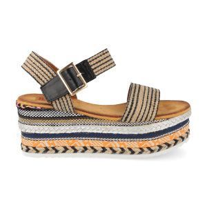 Sandalias plataforma mujer yute trenzados geométricos negro
