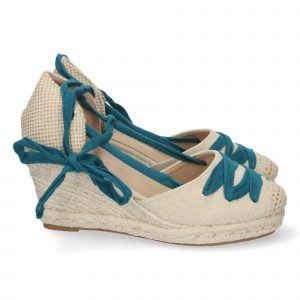 Sandalias de cuña media mujer azul cuerdas cruzadas