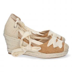 Sandalias de cuña media mujer camel cuerdas cruzadas