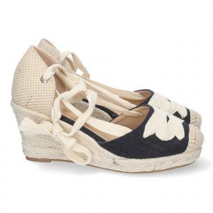 Sandalias de cuña media mujer negro cuerdas cruzadas