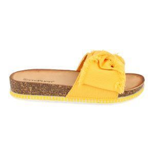 Sandalias planas mujer color amarillo pala lazo