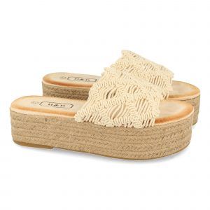 Sandalias mujer plataforma pala entrelazada beige