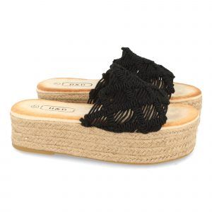 Sandalias mujer plataforma pala entrelazada negro