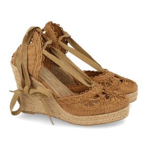 Sandalias de cuña mujer camel pala diseño flor YZ19-53