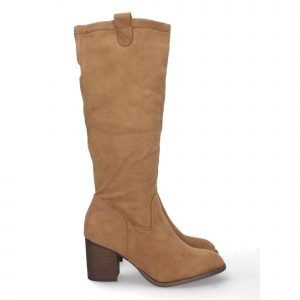 Botas altas mujer camel tacón medio ancho