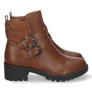 Botines de tacón mujer camel doble hebilla