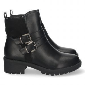 Botines de tacón mujer negro doble hebilla