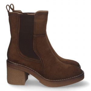 Botines chelsea mujer tacón medio color marrón oscuro