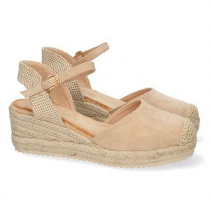 Sandalias de cuña media mujer color beige