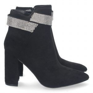 Botines tacón mujer negro punta fina con strass