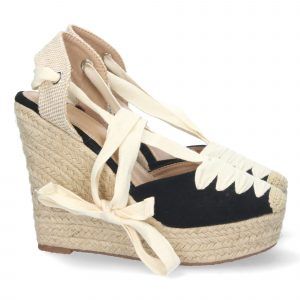 Sandalias de cuña alta para mujer cierre de cordones 5T50 BNegro