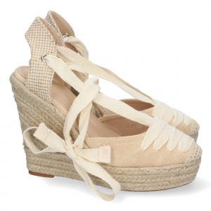 Sandalias de cuña alta para mujer cierre de cordones 5T50 Beige