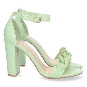 Sandalias de fiesta tacón alto mujer verdes pala cadena A30-71