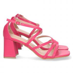 Sandalias de tacón mujer fucsia tiras cruzadas BL-2193