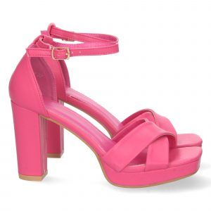 Sandalias de fiesta mujer tacón alto fucsia pala cruzada JJ23-19