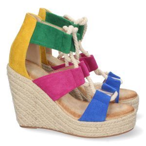 Sandalias de cuña alta mujer marino triple tira 1DB-1541
