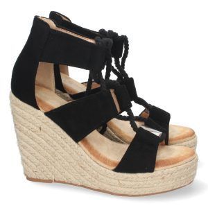 Sandalias de cuña alta mujer negras triple tira 1DB-1541