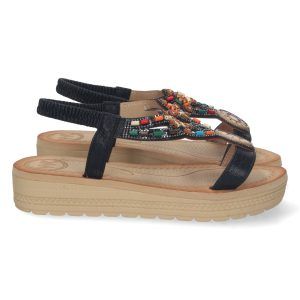 Sandalias planas negras mujer adorno en pala AA-14