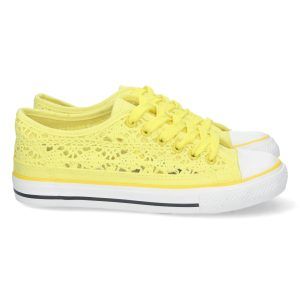 Zapatillas casual mujer amarillas lona bordada y calada EV-97
