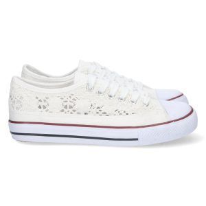 Zapatillas casual mujer blancas lona bordada y calada EV-97