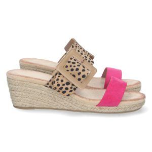 Sandalias de cuña para mujer fucsia doble pala FB-2244