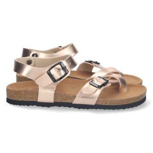 Sandalias planas mujer champán pala cruzada M-202