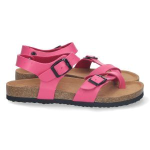 Sandalias planas mujer fucsia pala cruzada M-202