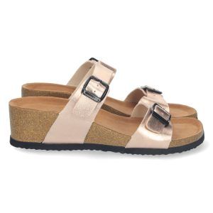 Sandalias de cuña mujer champán BIO pala ajustable M-220