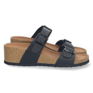 Sandalias de cuña mujer negras BIO pala ajustable M-220