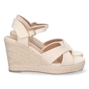 Sandalias de cuña mujer beige pala cruzada 5928