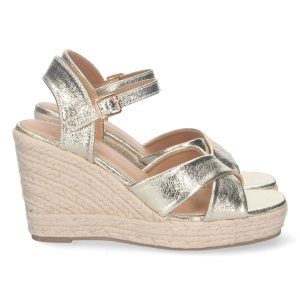 Sandalias de cuña mujer doradas pala cruzada 5928