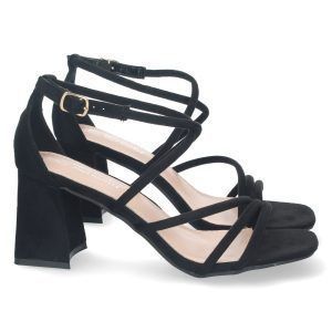 Sandalias de tacón para fiesta mujer negras con tiras JL730