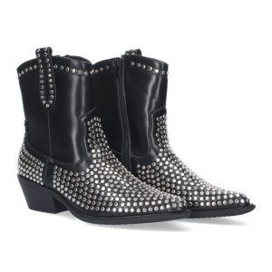 Botines tacón medio mujer negro tachuelas 9367